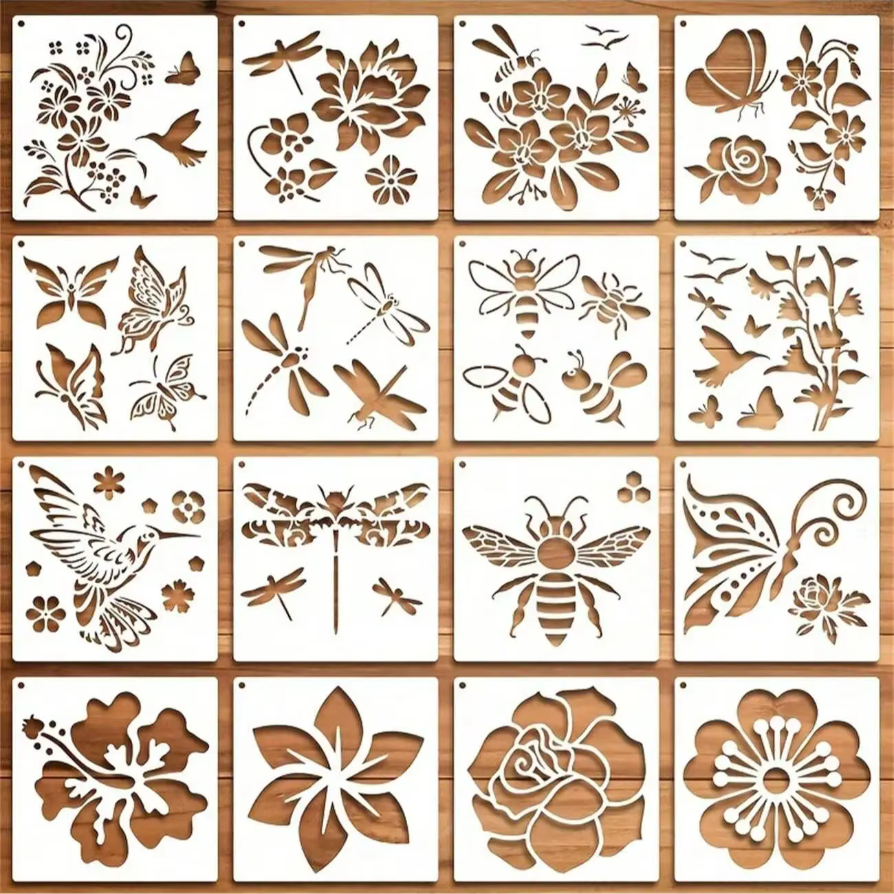 16 pièces pochoir de fleur pour peinture abeille Rose papillon pochoir modèle de dessin réutilisable
