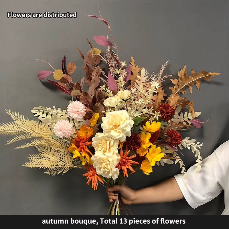 Bouquet botanique rose en rayonne d'automne, fleurs de bricolage, soirée de mariage, accessoires de 