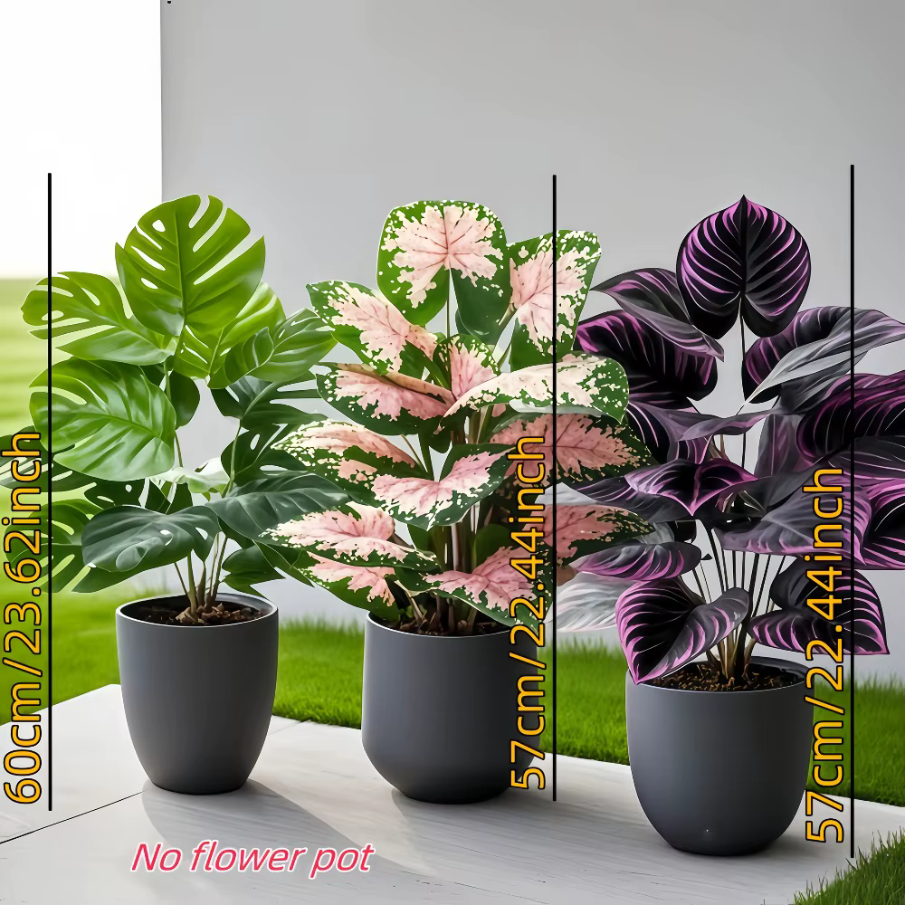 Ensemble de 3 grandes plantes artificielles vertes d'extérieur avec 36 feuilles, conçues pour les pa