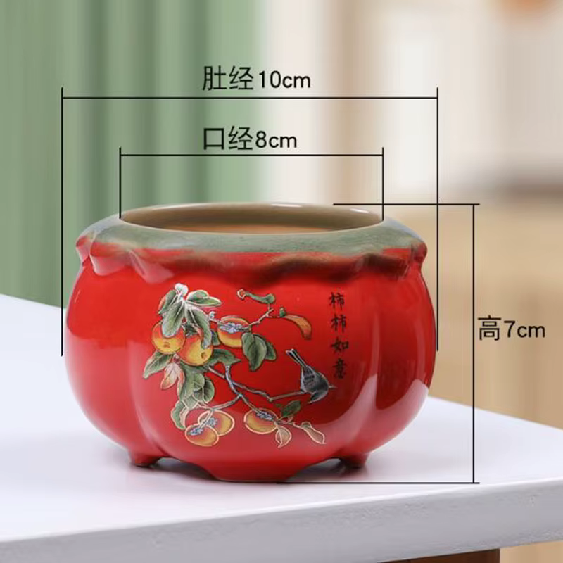 Pot de fleurs kaki en céramique de Style chinois, Pot de plantes de radis vert, Vase bonsaï de burea