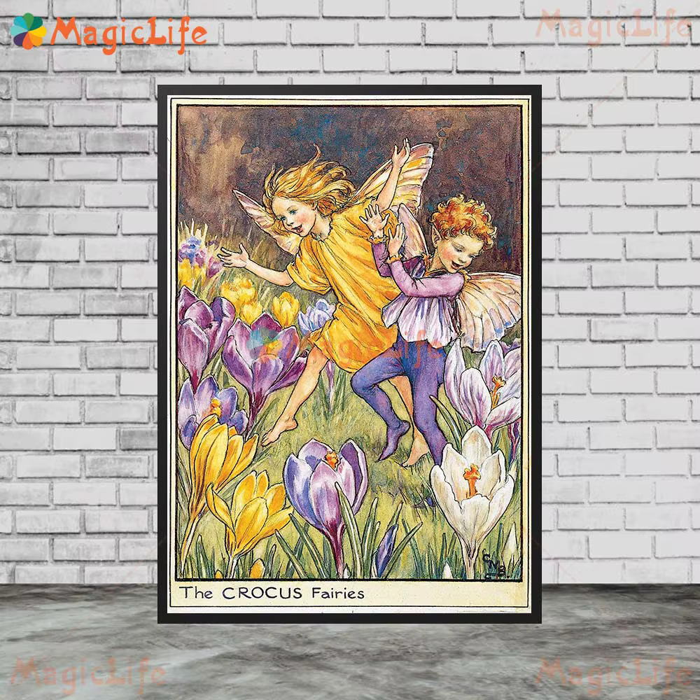 Affiche Murale Nordique de Fées de Printemps, Fleur, Papillon, Elfe, Peinture sur Toile, Décoration