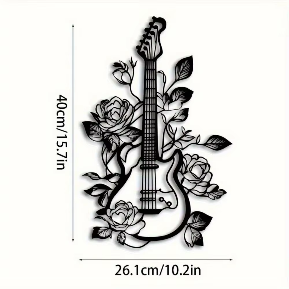 1 pièce, décoration murale en fer forgé pour guitare à fleurs, adaptée au salon, une chambre à couch
