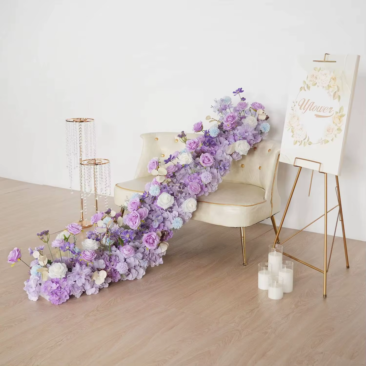Uflower – fleurs artificielles violettes, décoration de mariage, rangée de fausses fleurs pour centr