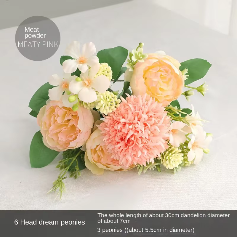 Fleurs artificielles pivoines, 6 têtes, accessoires de décoration pour la maison, pour mariage, bouq