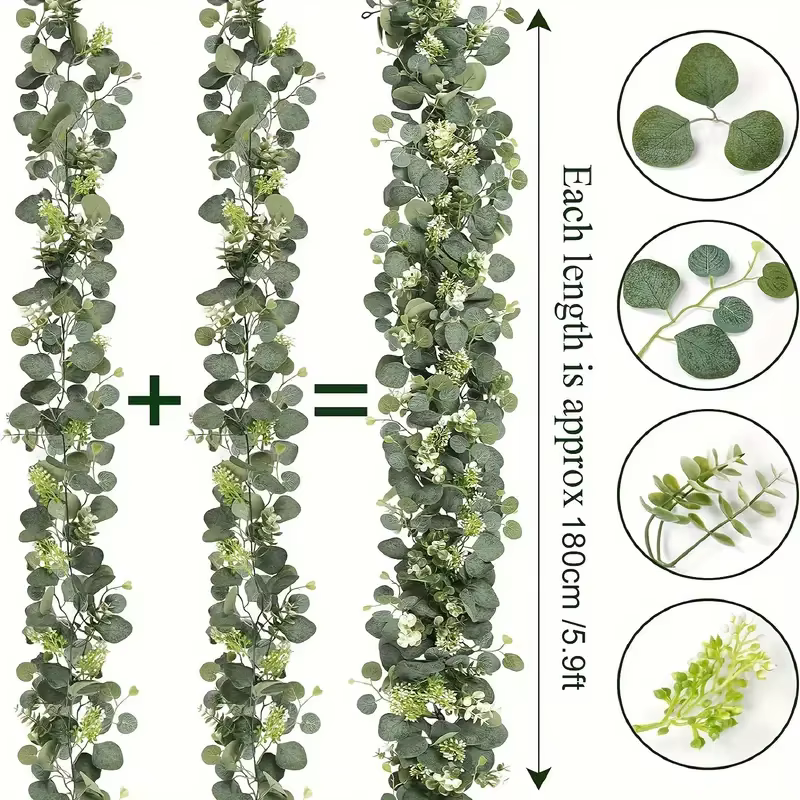 Guirlande suspendue d'eucalyptus artificiel, 1/2/4 pièces, fleurs blanches, vignes, fausses plantes 