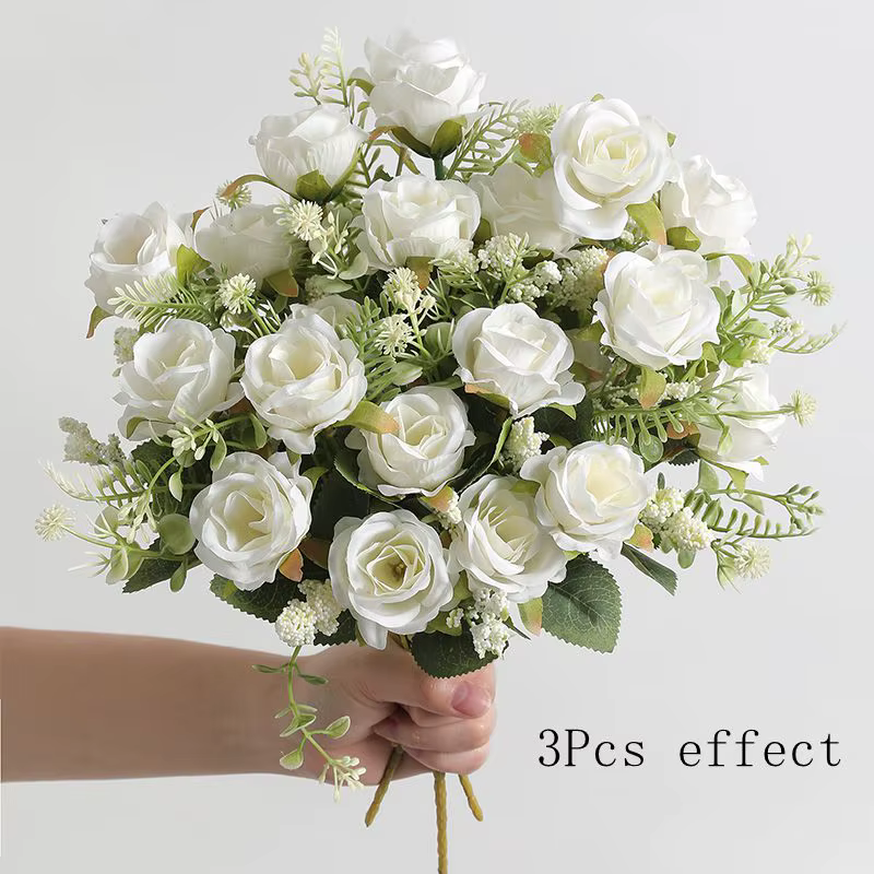 Bouquet de pivoines artificielles en soie blanche, 30cm, 5 grandes têtes, 4 petits bourgeons, décora
