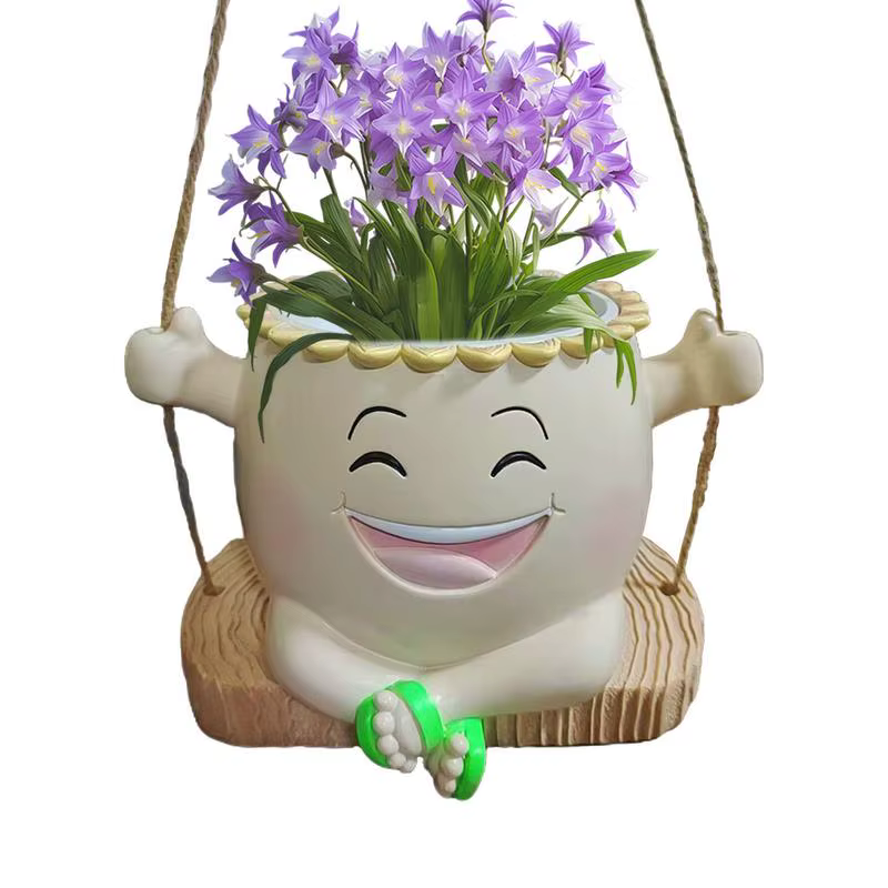 Pot de fleur en molleton avec trou de proximité, planteur de tête de visage de dessin animé, jardini