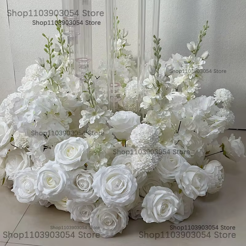Couronne de luxe artificielle de 60 cm (25 pouces) en roses et jacinthes blanches pour centres de ta