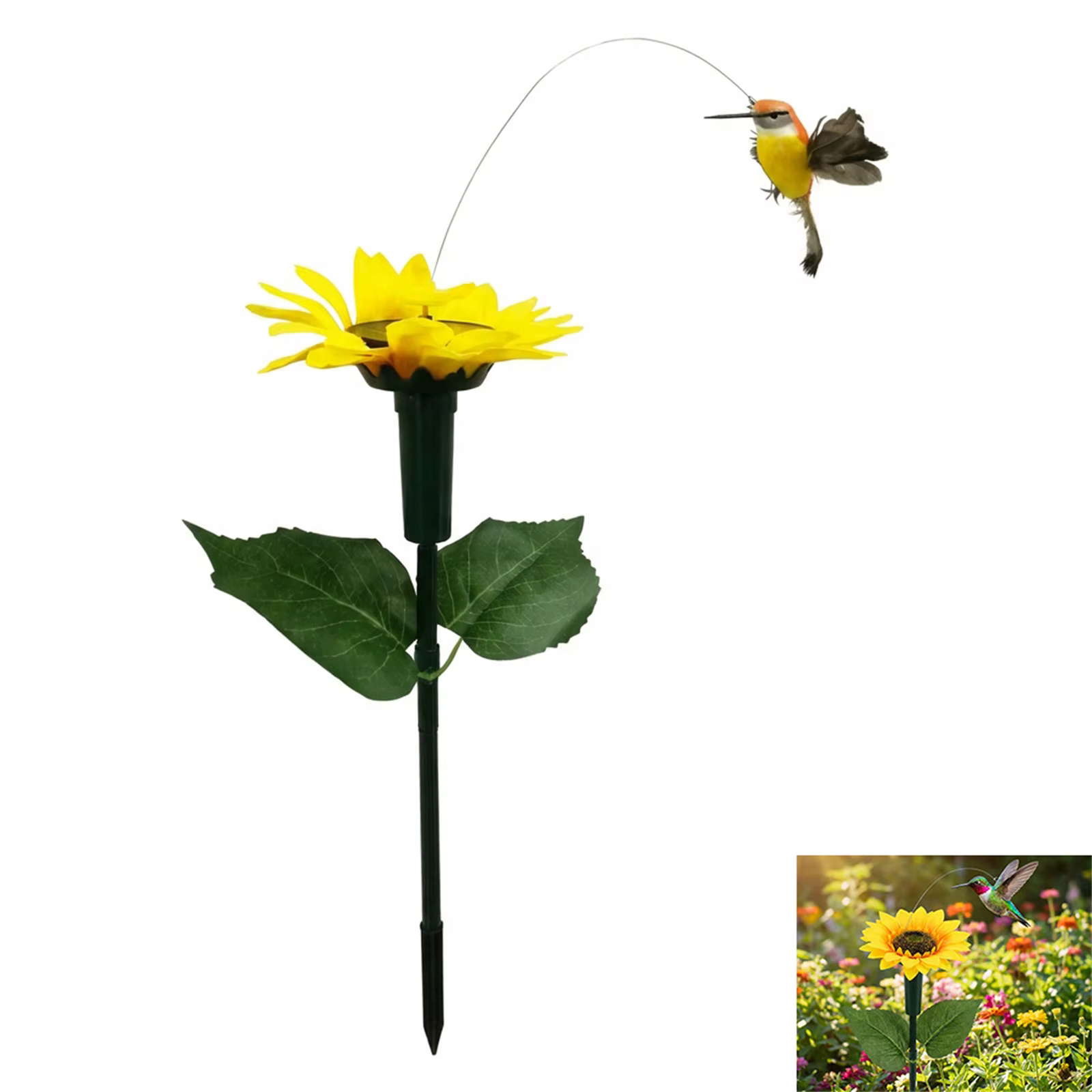Décoration de jardin solaire rotative en forme de tournesol avec motif papillon et colibri pour exté