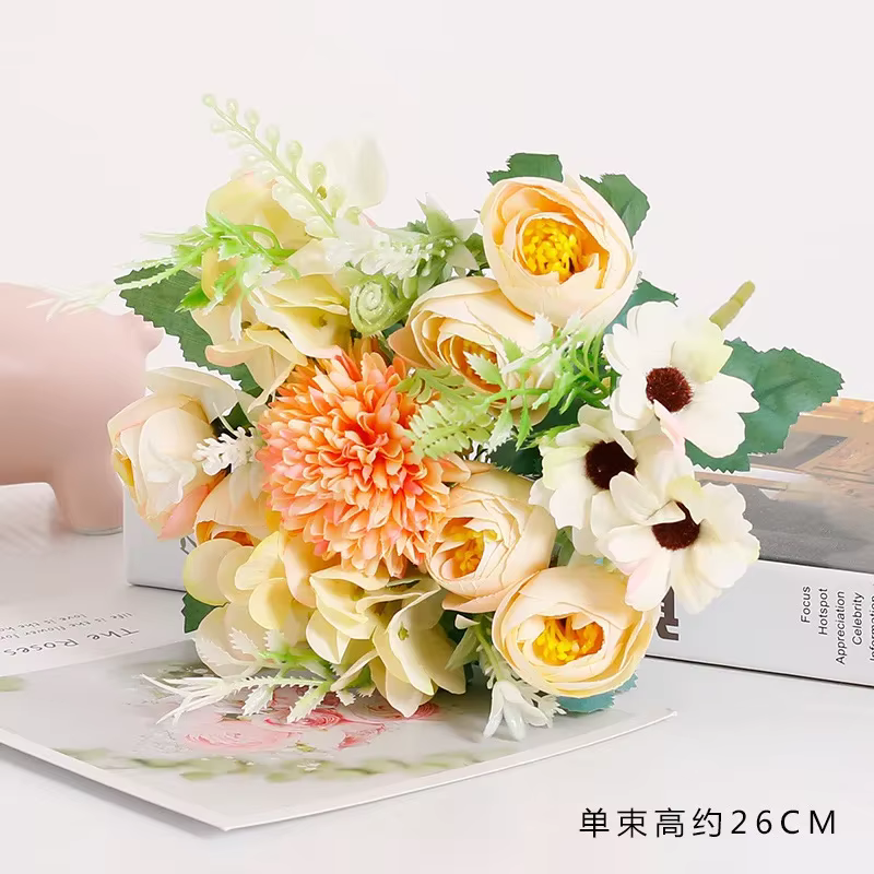 Bouquet de fleurs d'hortensia artificielles à 7 têtes, fausse pivoine floraison en soie, fleurs à ma