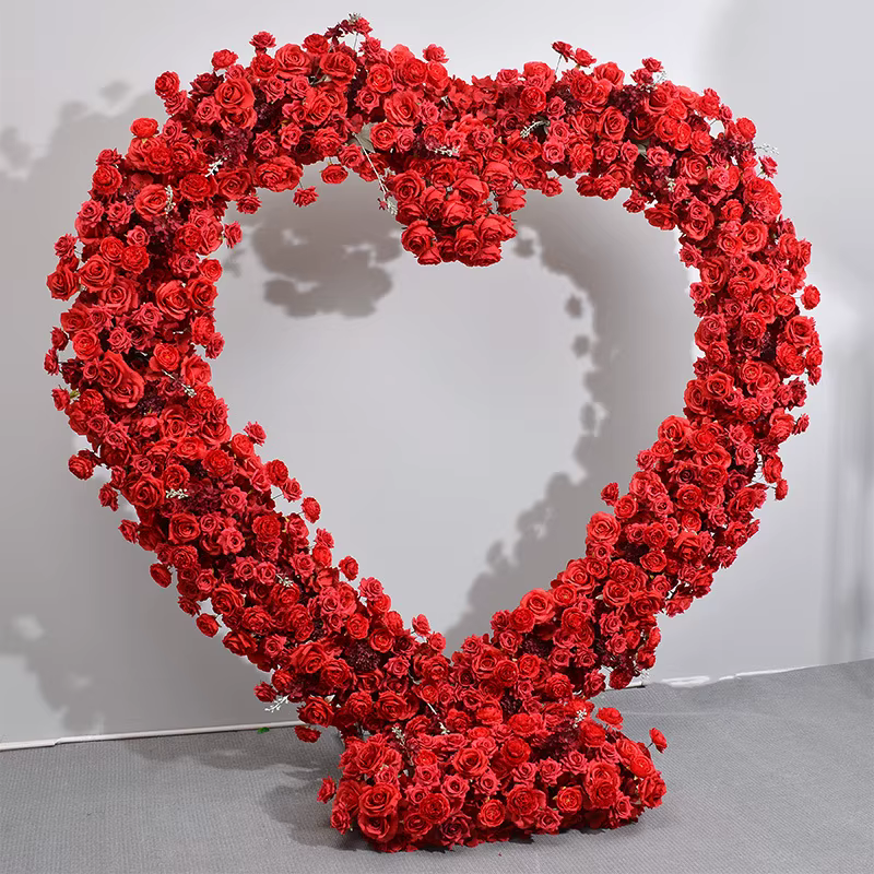 Cadre en forme de cœur rouge, décor Floral artificiel, pièce maîtresse douce pour les étapes de mari