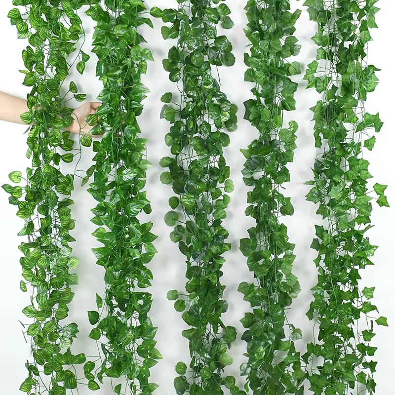 Guirlande de feuilles de lierre vert artificielles de 2.1M, vigne murale suspendue en soie, décorati
