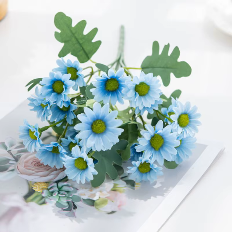 Bouquet de marguerites en soie artificielle à 21 têtes, Vase décoratif d'automne, décoration de mari