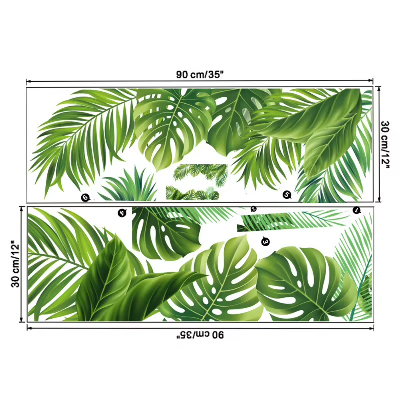 Autocollants muraux en forme de feuille de Monstera, autocollants de plantes tropicales vertes, déco