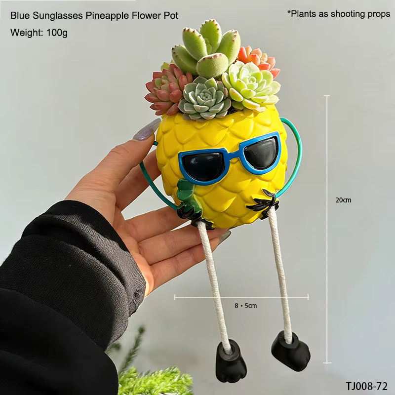Pot de fleurs créatif en forme de lunettes de soleil et d'ananas, pour plantes vertes, vase, décorat