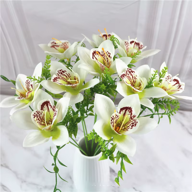 10 pièces/Bouquet fleur d'orchidée artificielle soie blanche fausse fleur d'orchidée bricolage maria
