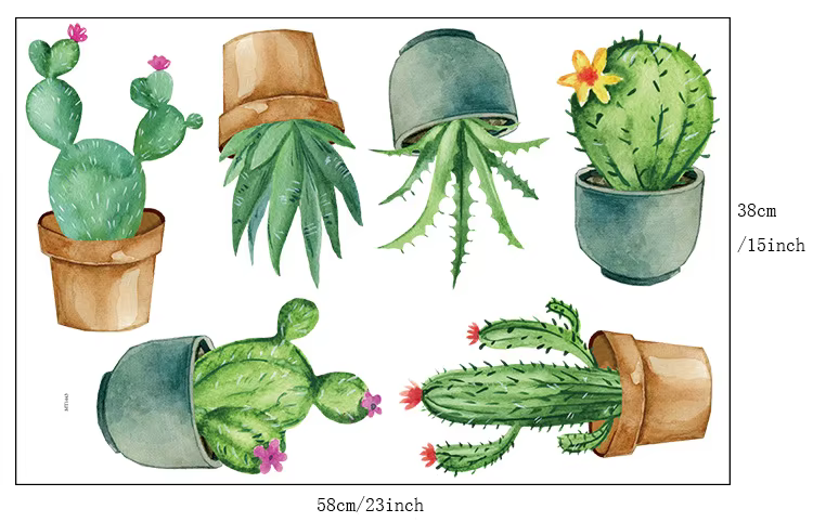 Ensemble de pots de fleurs en Pot de Cactus, plante de jardin vert, sparadrap muraux 3D/adhésif fami