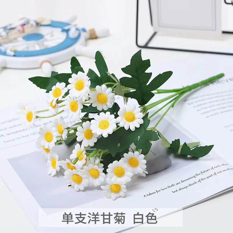 Bouquet de camomille, marguerite et chrysanthème sauvage en soie à 28 têtes pour mariages/décoration