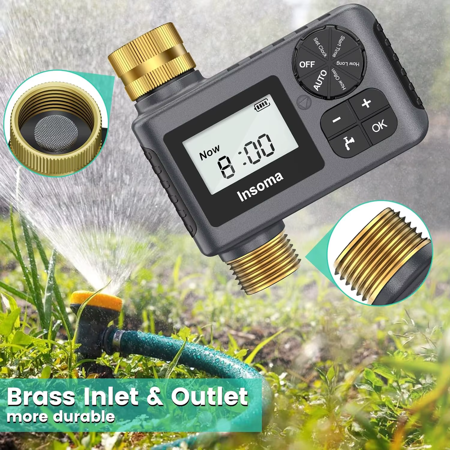 INSOMA-Système d'arrosage automatique, minuterie d'eau d'irrigation de jardin intelligente, avec per
