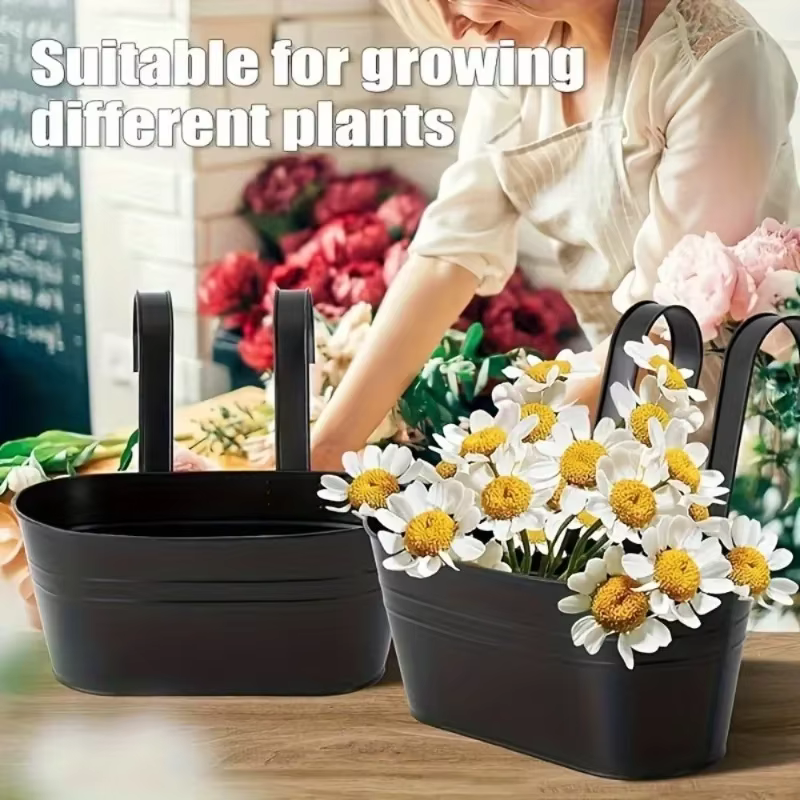 Pots de fleurs en fer avec trous et crochets de proximité, jardinières pour plantes extérieures, gar