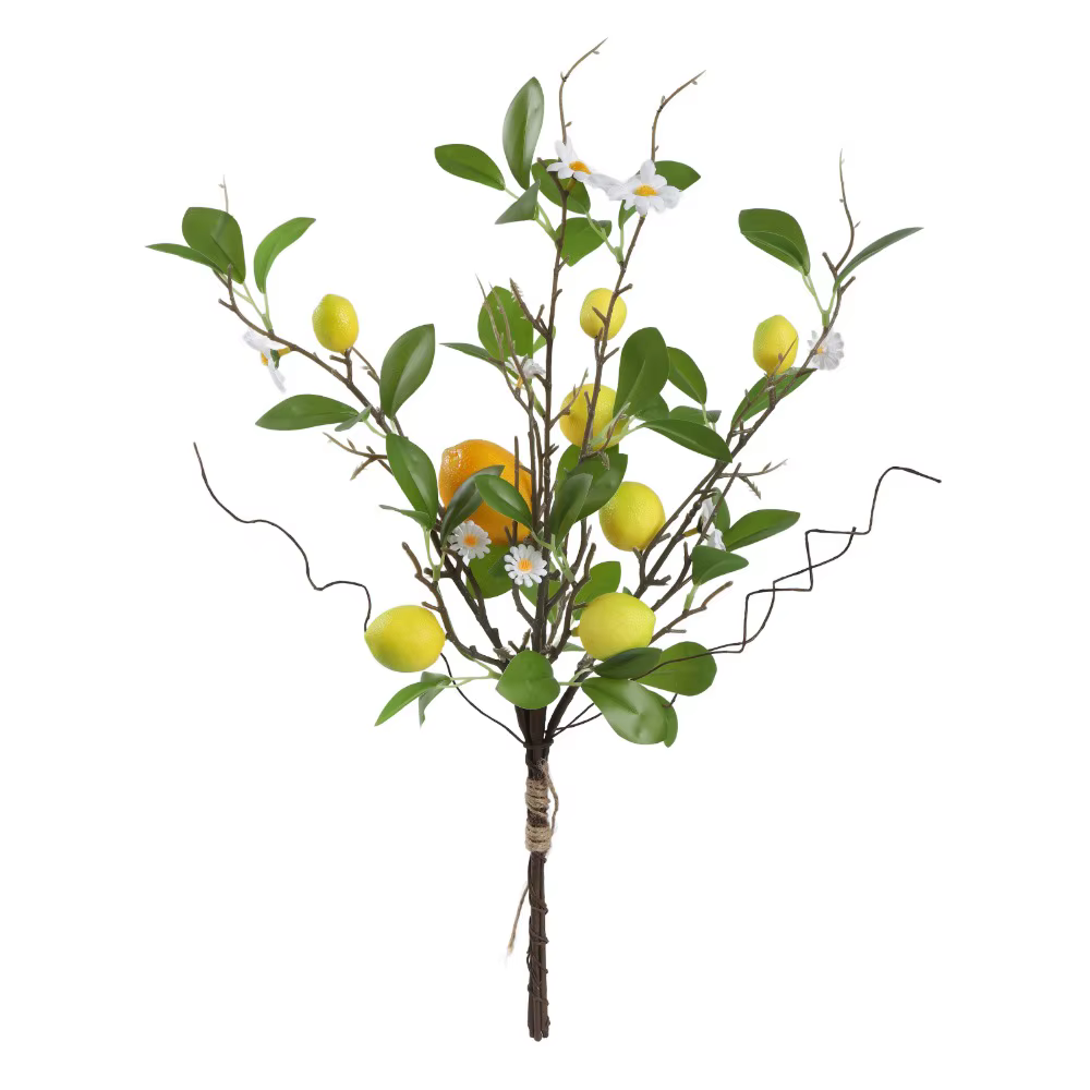 Branche de citron artificielle en plastique avec fleurs, faux citron, arbre fruitier simulé, feuille