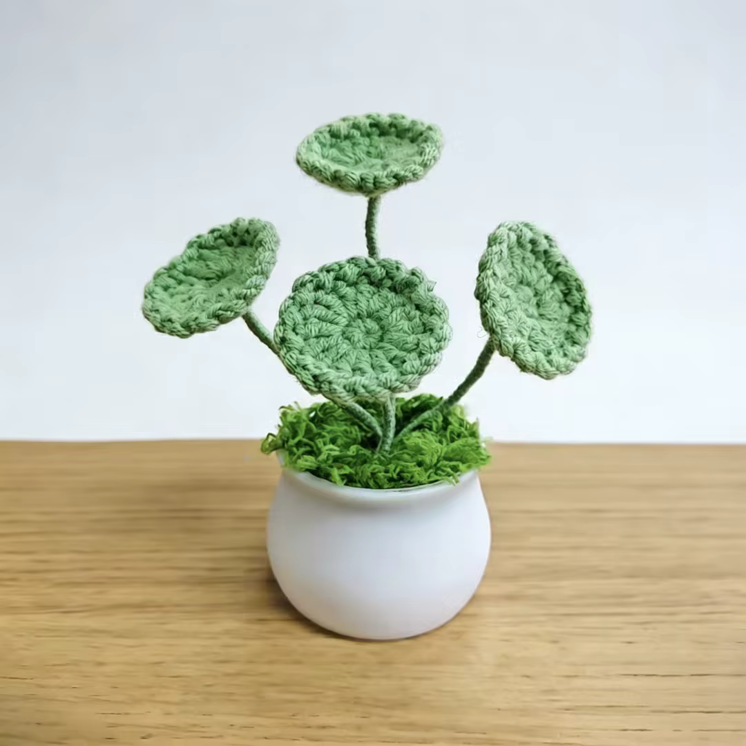 Joli pot de plante artificielle en crochet, fait main, motif quatre feuilles, décoration d'intérieur