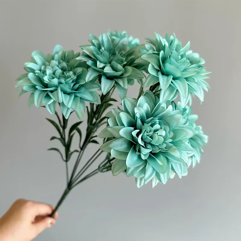 Bouquet de fleurs de Dahlia artificielles à 7 têtes, fausses fleurs pour mariage, bureau, salle de f
