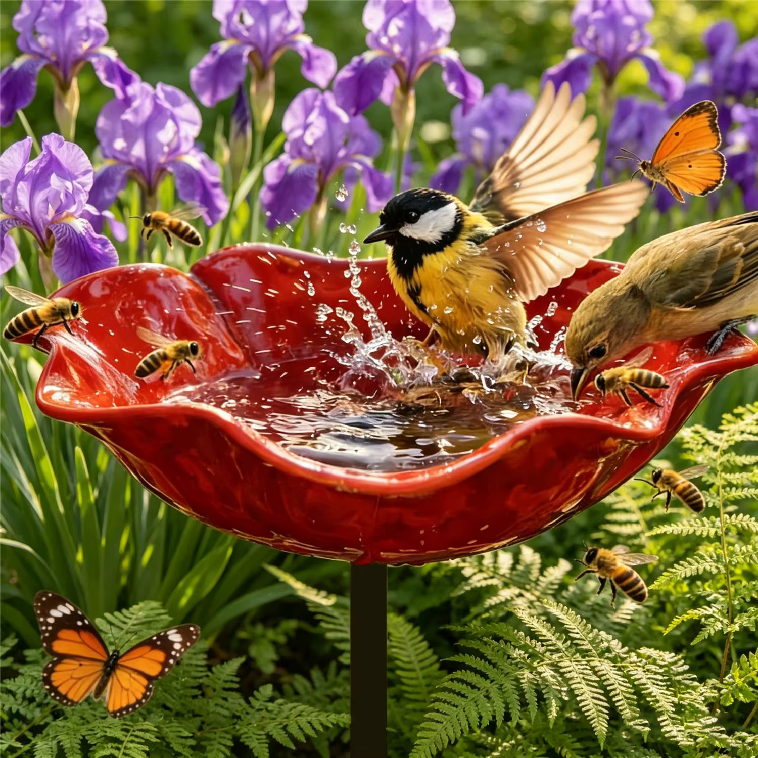 Station d'abreuvement pour abeilles en forme de fleur, piquet de jardin en métal, bain pour oiseaux,