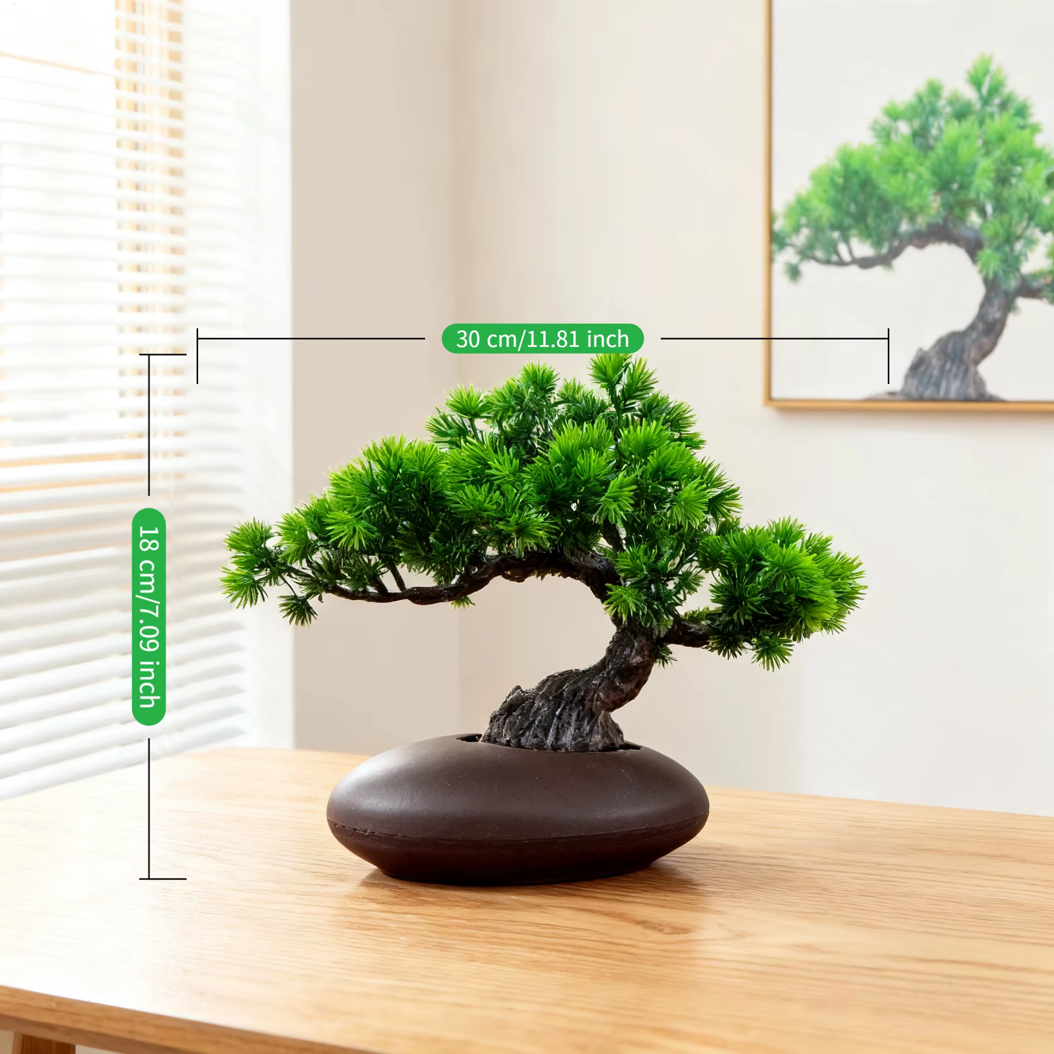 Arbre bonsaï Zen chinois, paysage de pin artificiel en pot. Mini décor de bureau pour bureau à domic