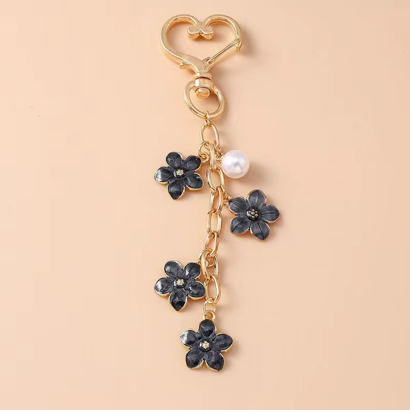 Porte-clés Fleur en Émail et Perle Mignonne - Pendentif Plante pour Sac à Main Femme Fille, Décorati