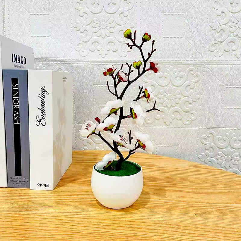 Simulation de Pot de fleur de prune, fausses fleurs artificielles en plastique, ornements de bureau 
