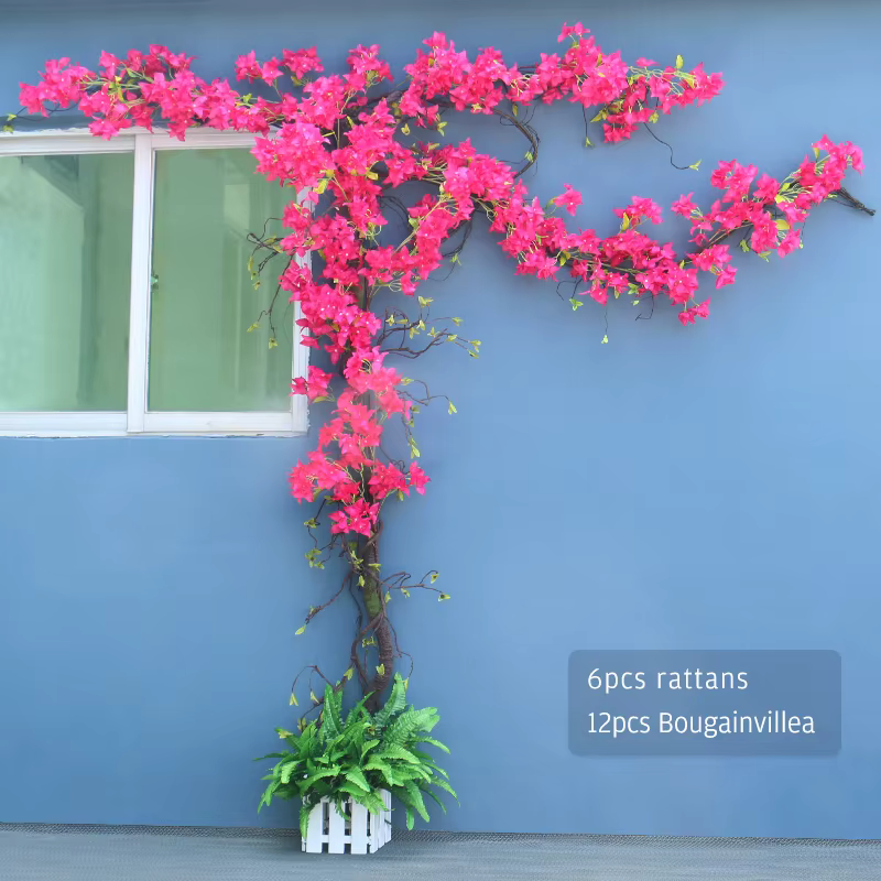 Ensemble d'arbres et de lianes artificiels Bougainvillea, plantes d'extérieur pour balcon, décoratio