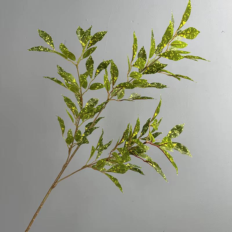 5 pièces de plantes vertes artificielles en plastique, feuilles en bois à pointe étoilée, décoration