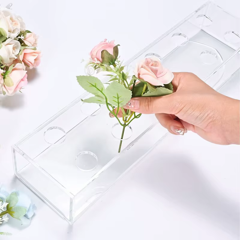 Pot de Base Rectangulaire en Acrylique Transparent pour Arrangement de Fleurs, Vase pour Restaurant,