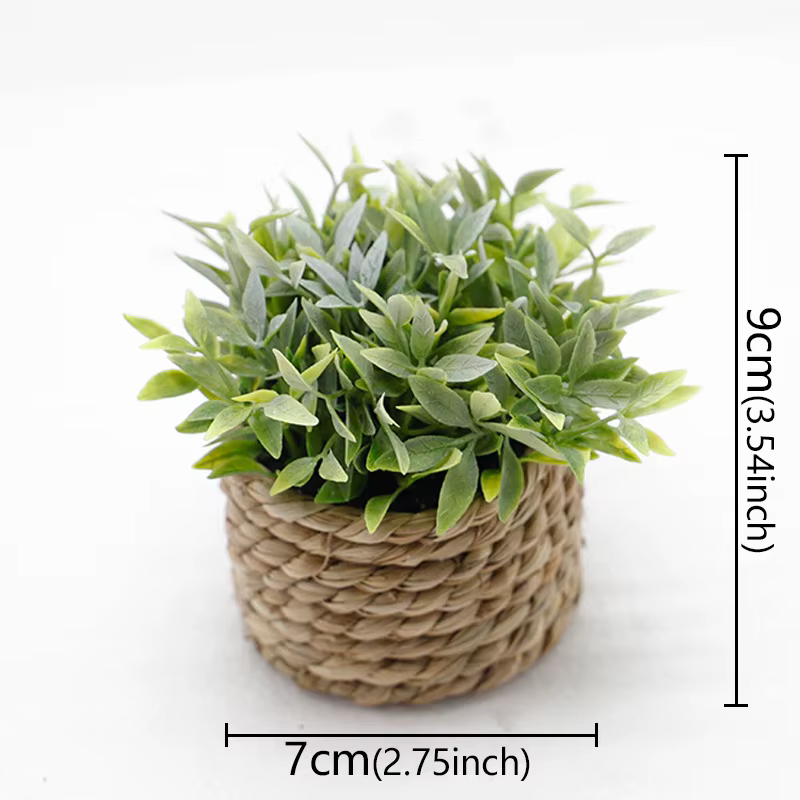 Plante artificielle verte en pot, herbe d'eucalyptus tissée, simulation d'herbe en pot, 11cm, matéri