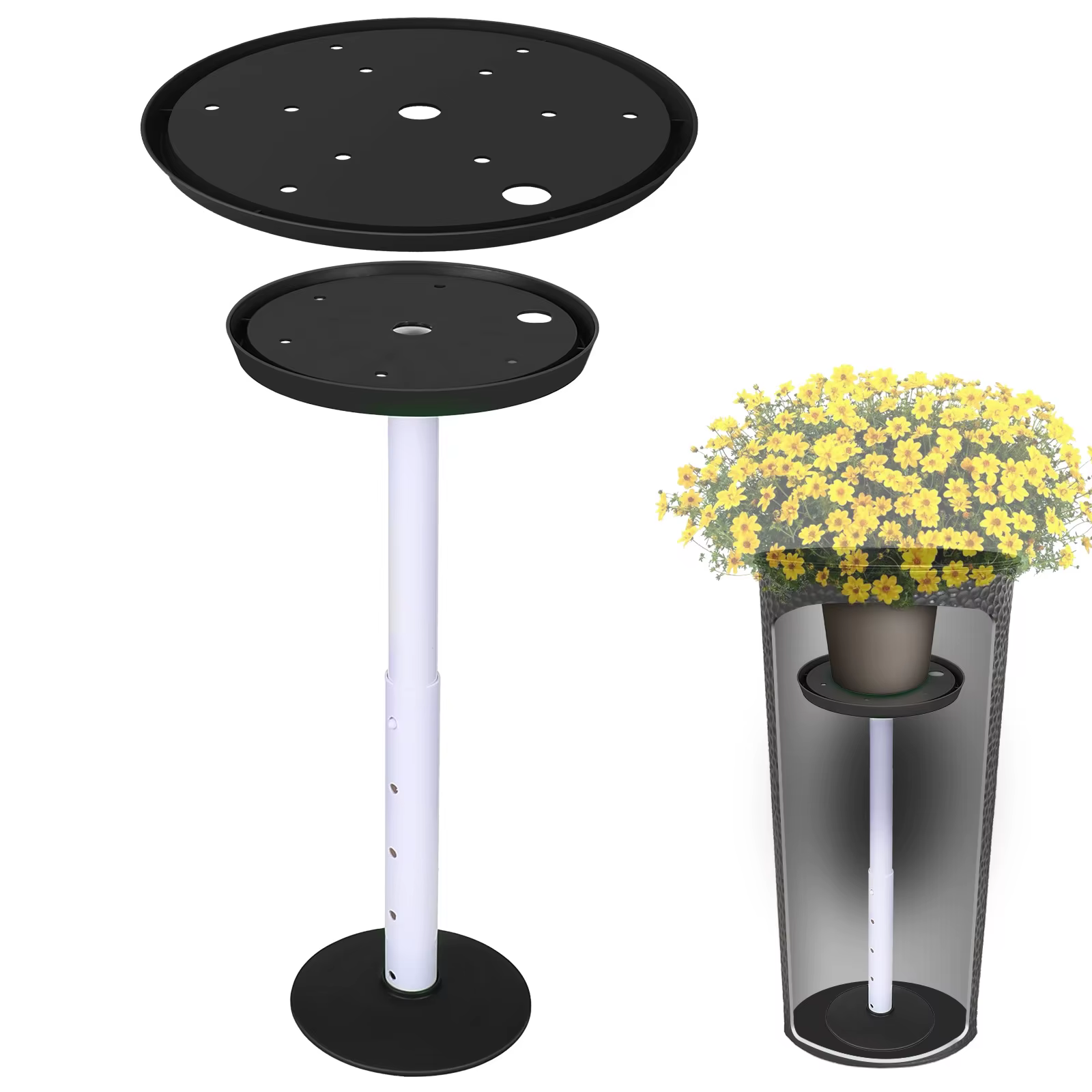 Doublure de pot de fleurs réglable, plateau en résine durable avec trous de drainage, à placer à l'i