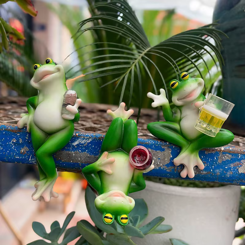 Décorations de cintre de plante de Figurine de grenouille pour des Pots, Statue de grenouille Miniat