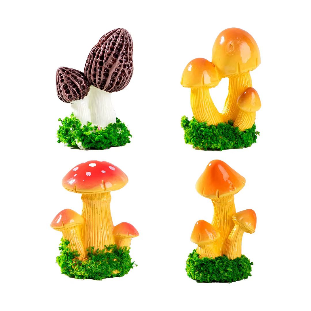 Ensemble de champignons et de plantes succulentes artificiels colorés - Ornements miniatures pour te