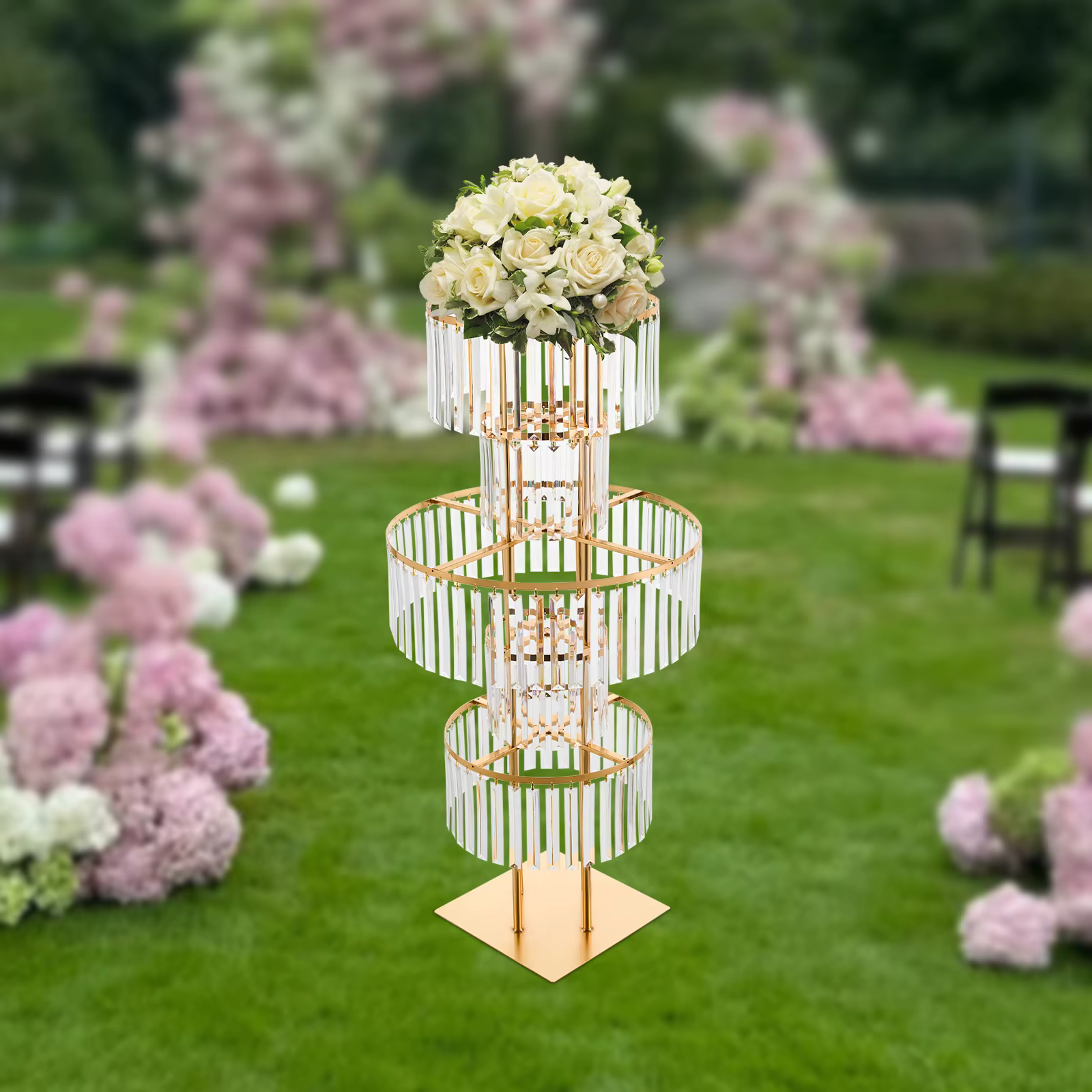 5 niveaux or/argent centres de table de mariage support de fleur Vase pièce maîtresse support de fle