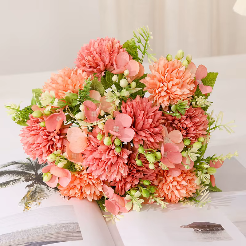 Bouquet de fleurs d'hortensia artificielles roses, fausse plante en soie, décoration de table de mar