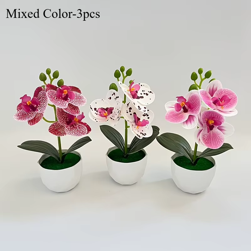 3 orchidées Phalaenopsis artificielles avec pot, mini plantes en soie pour la décoration du salon, d