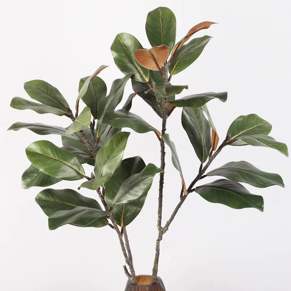 Grande plante artificielle de magnolia, feuilles de caoutchouc, 2 fourches, branche d'arbre de magno