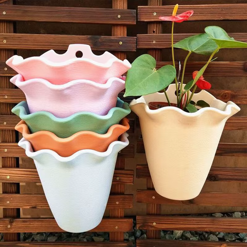 Pot de fleurs mural en plastique suspendu, panier de fleurs pour jardin extérieur, balcon, seau de j