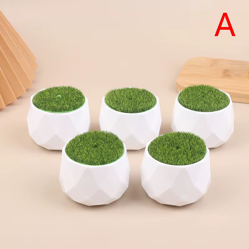 Lot de 5 pots de fleurs ronds avec vase en gazon artificiel, pots en plastique blanc épais pour plan