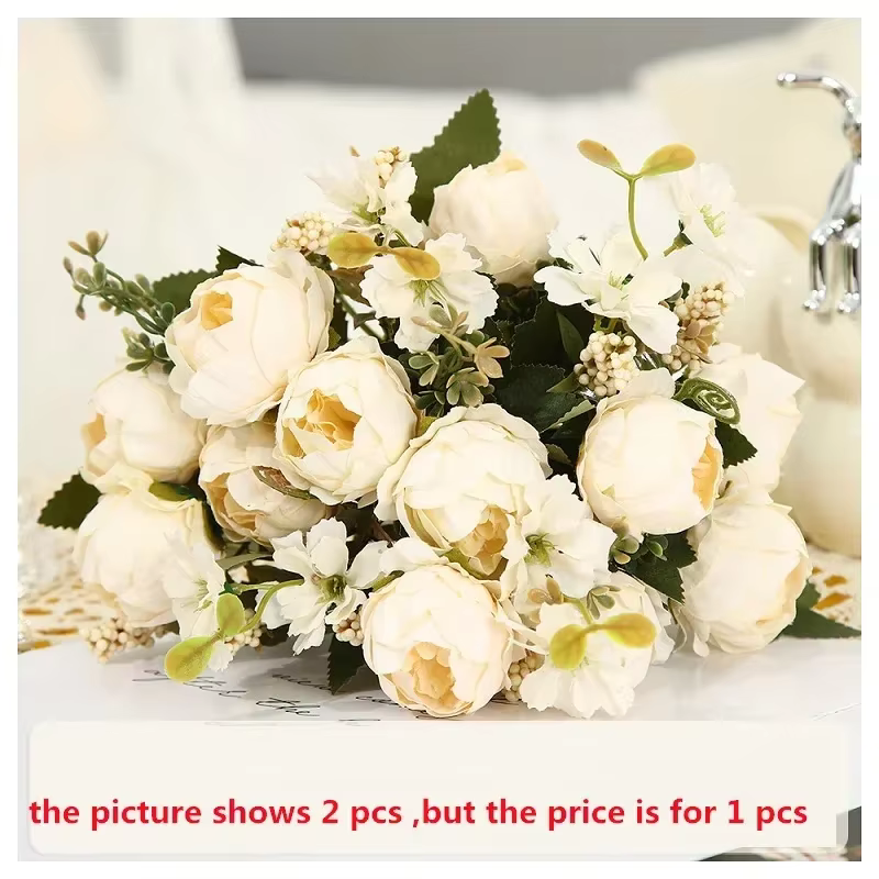 InjRocheads-Bouquet de Pivoines Artificielles, Fausses Fleurs, Plantes, Champagne Rose, Décoration d