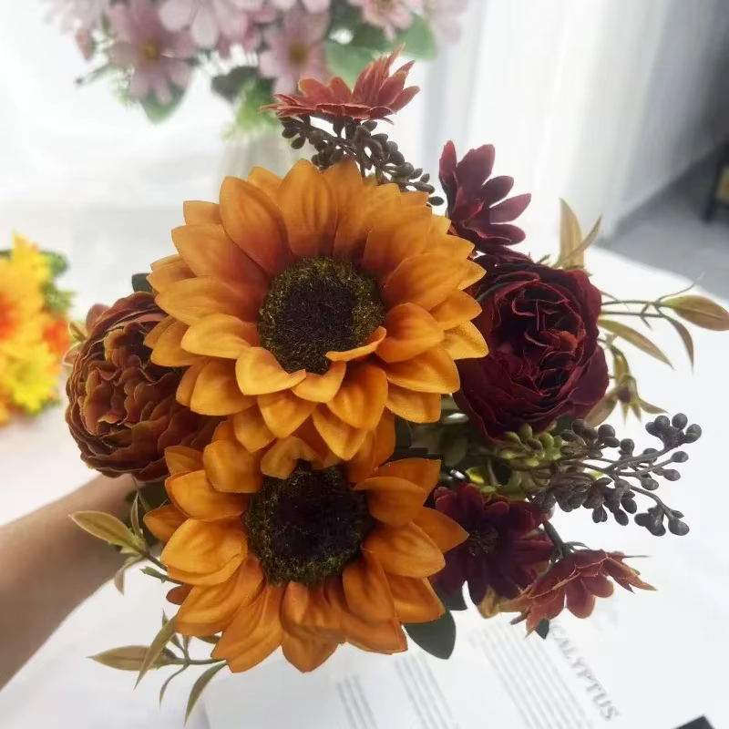 Bouquet de chrysanthème tournesol en soie, décor de café, fleurs artificielles, plante, décoration d