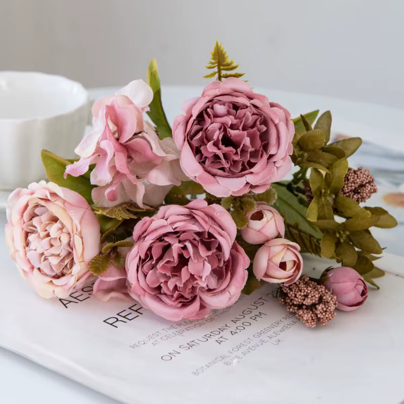 Fleurs artificielles Festival Couronne De Mariage Jardin Rose Bud Arch Faux Pivoine Bouquet Vase Cha