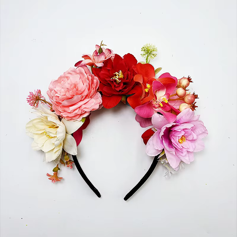 Couronne de fleurs mexicaines, couvre-chef du jour des morts, bandeau de fleurs pour fête Fiesta