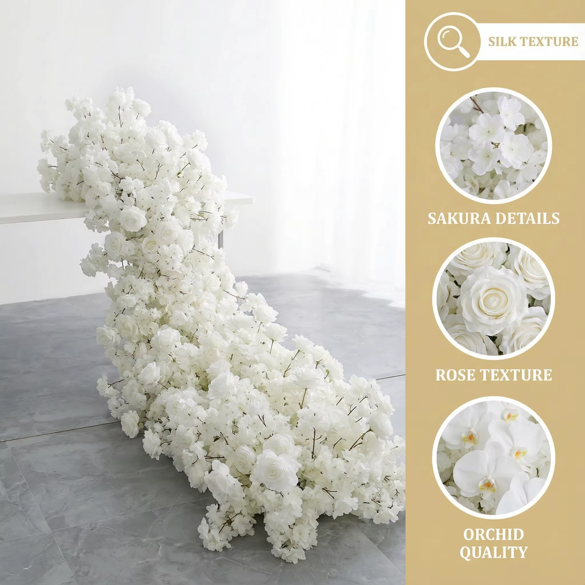 Uflower 200cm Guirlande de fleurs artificielles 3D élégante pour décoration de scène, mariage, fête 