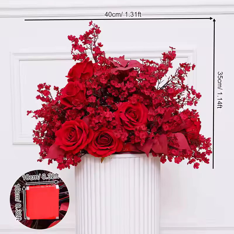 Rose rouge fleur de prunier décoration florale cadre d'arc d'angle accessoires de fond de mariage fê